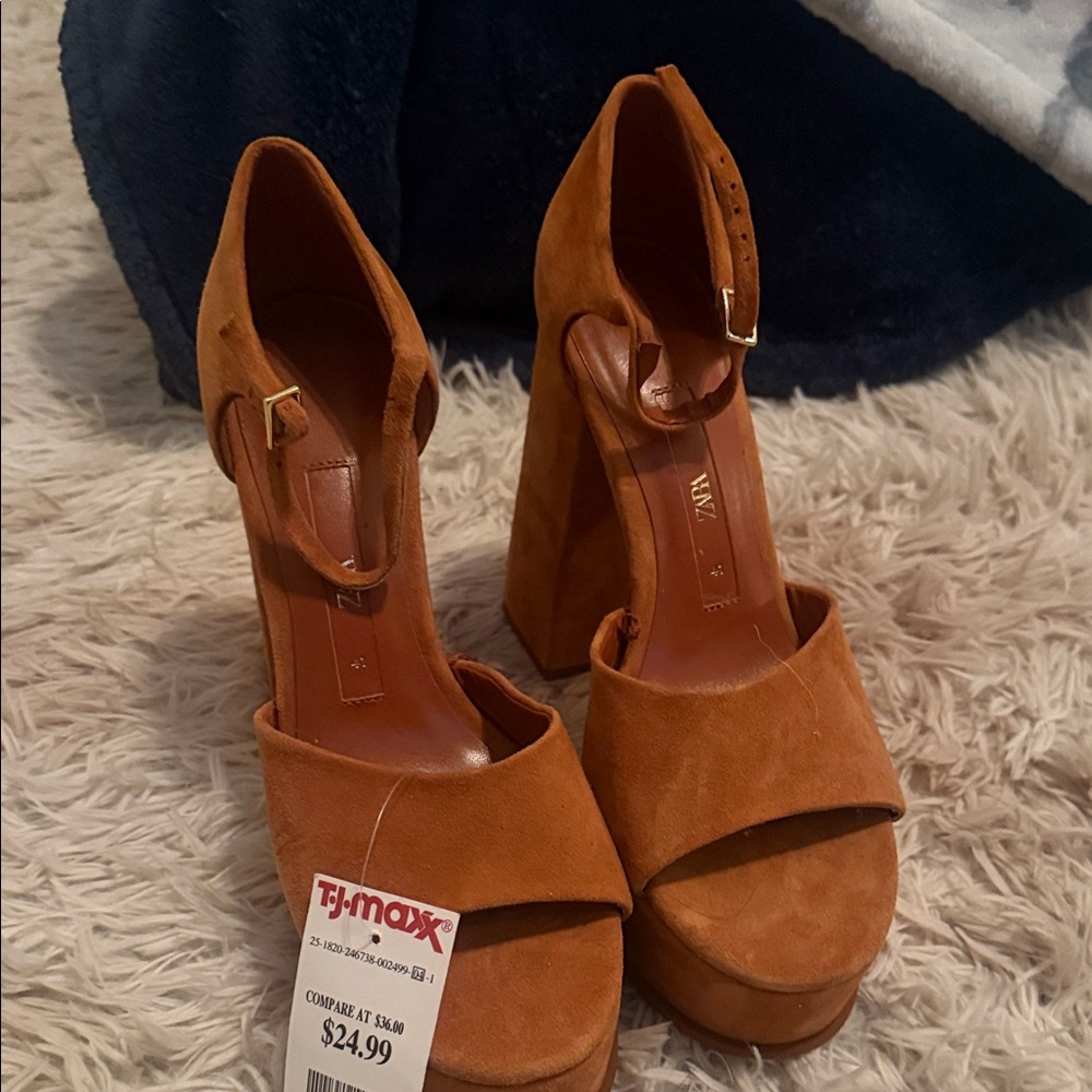 Zara Tan Suede Platform Heels